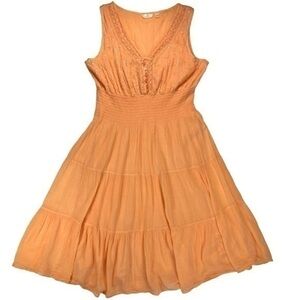 Mlle Gabrielle Dress Womens 3X Orange Sleeveless Tiered Skirt Sequin Embroidered